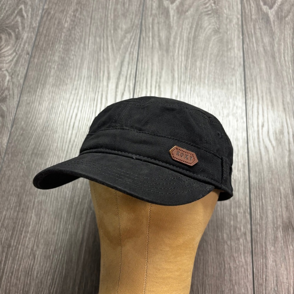 Roxy Women Black Cadet Military Hat Adjustable Cotton Twill Cap y2k Vintage